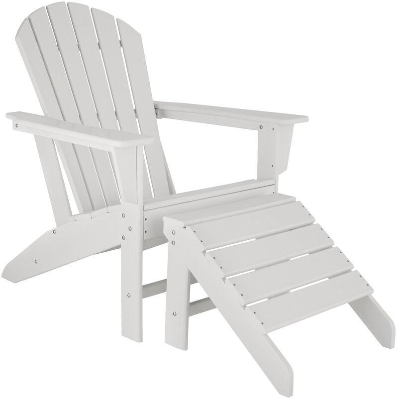 Tectake - Chaise de jardin avec repose-pieds - fauteuil avec repose-pieds, ensemble mobilier de jardin, chaise avec repose-pieds - blanc/blanc