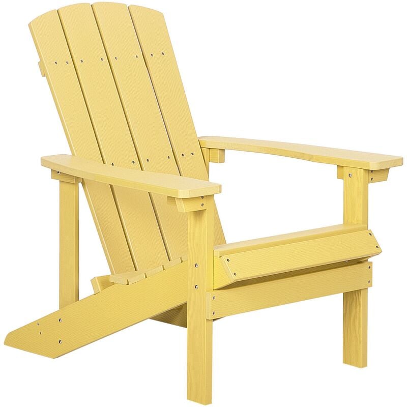chaise basse fauteuil de jardin effet bois jaune avec accoudoirs et dossier confortable matières résitantes pour terrasse rustique et campagne