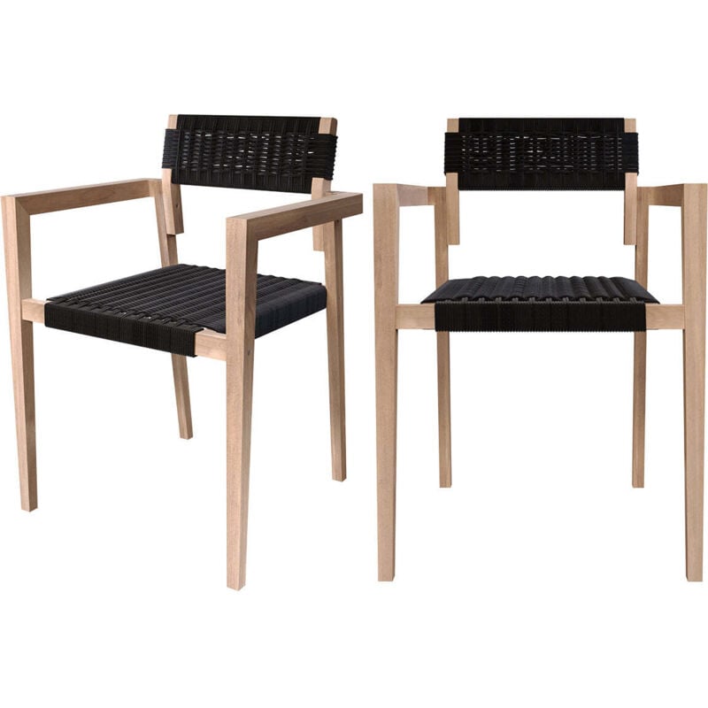 Lot de 2 chaises de jardin empilables en teck et corde tressée - kapua