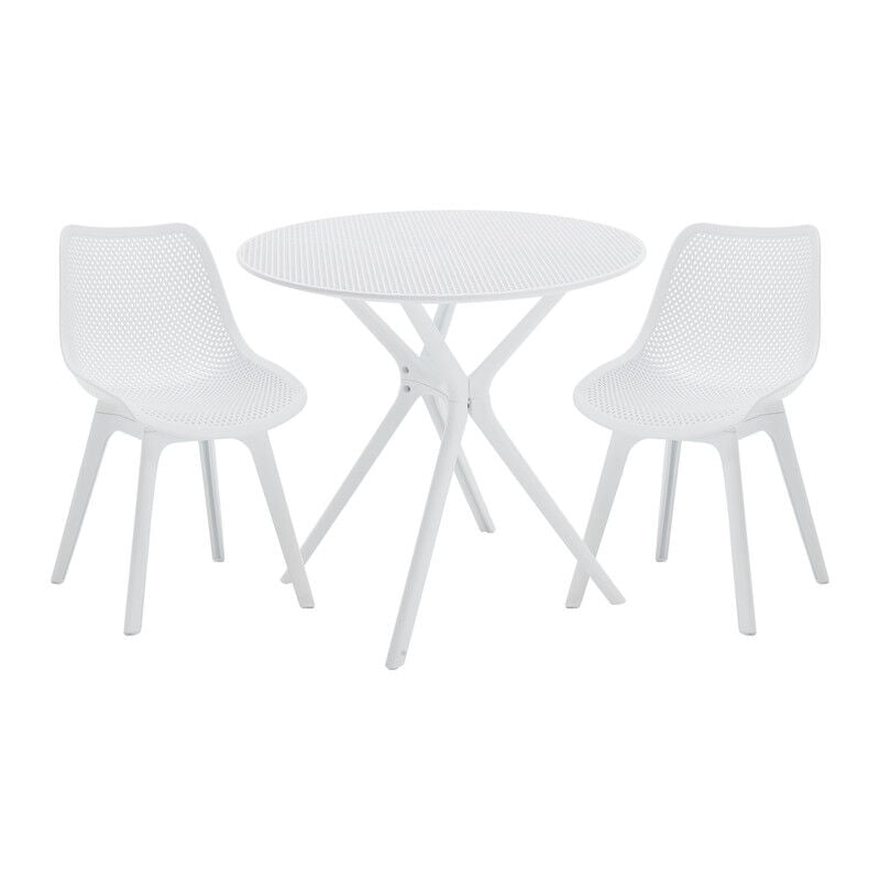 Table de Jardin Exterieur avec Chaise, Table Exterieur 1 Pièce et Chaises de Jardin 2 Pièces, Table et Chaise de Jardin Exterieur, Blanc