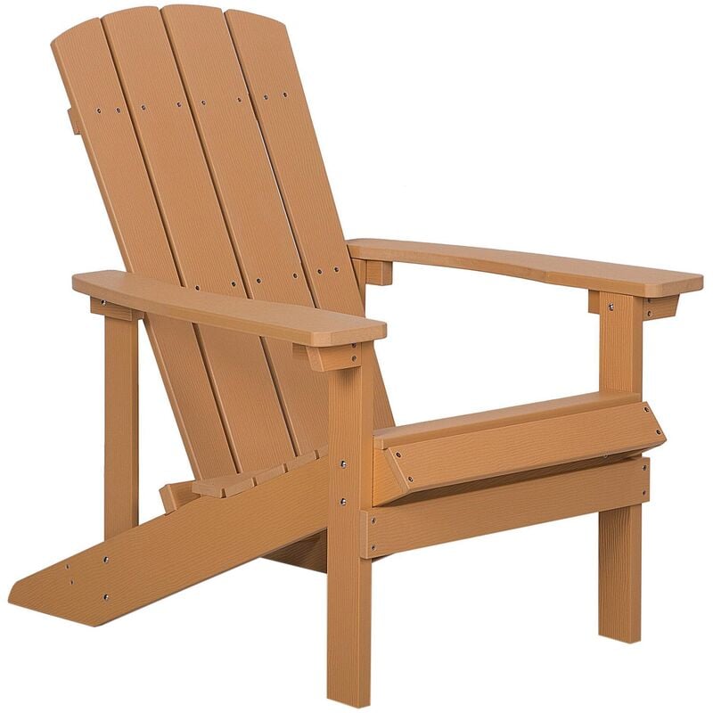 chaise basse fauteuil de jardin effet bois marron avec accoudoirs et dossier confortable matières résitantes pour terrasse rustique campagne beliani