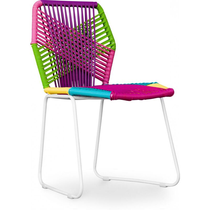 Chaise de jardin Frony - Piètement blanc Multicolore - Rotin synthétique, Acier, Metal, Plastique - Multicolore