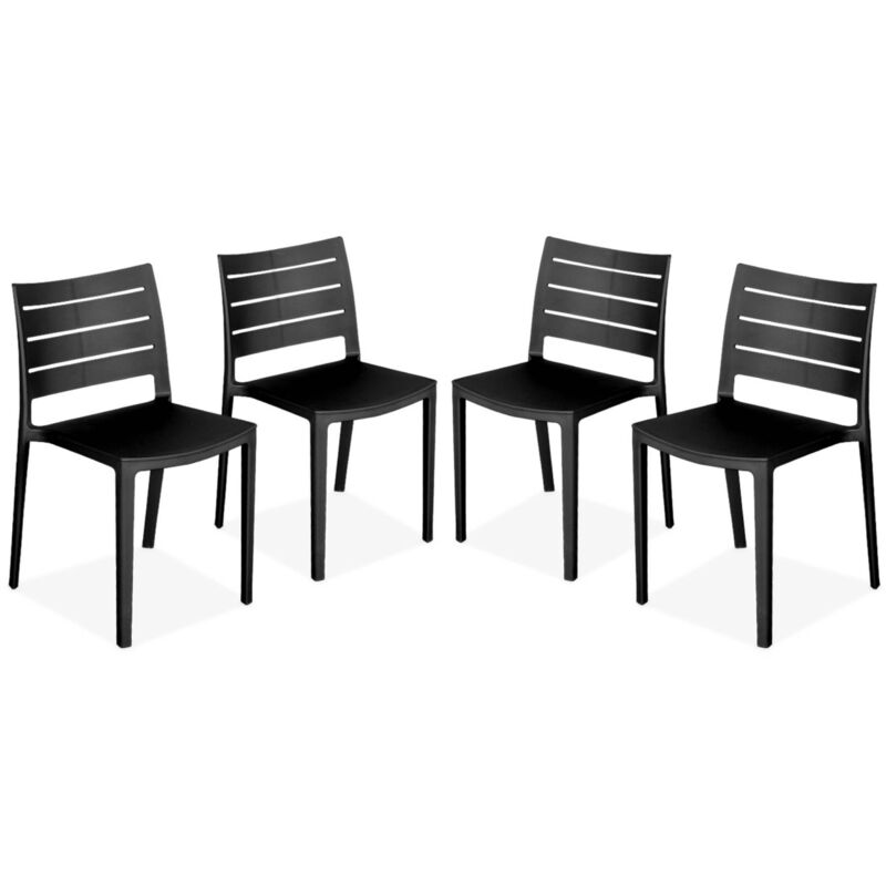 Sweeek - Lot de 4 chaises de jardin en plastique noir. empilables. déjà montées - Noir