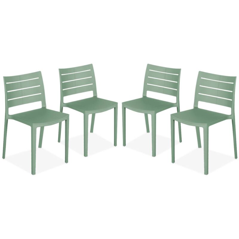 Sweeek - Lot de 4 chaises de jardin en plastique vert de gris. empilables. déjà montées - Vert de gris