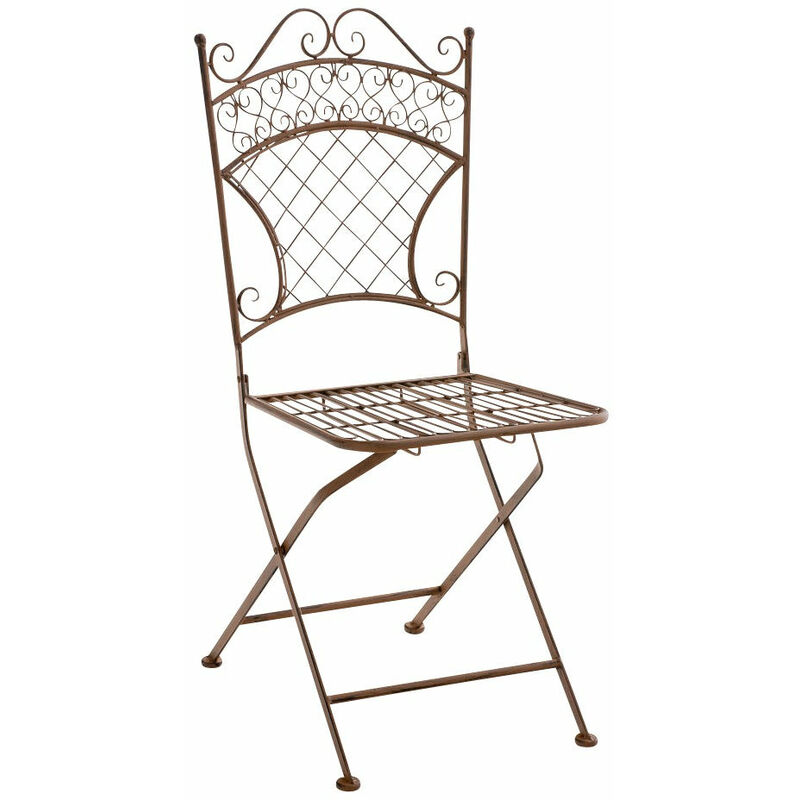 Chaise de jardin pliable en fer forgé marron vieilli - marron