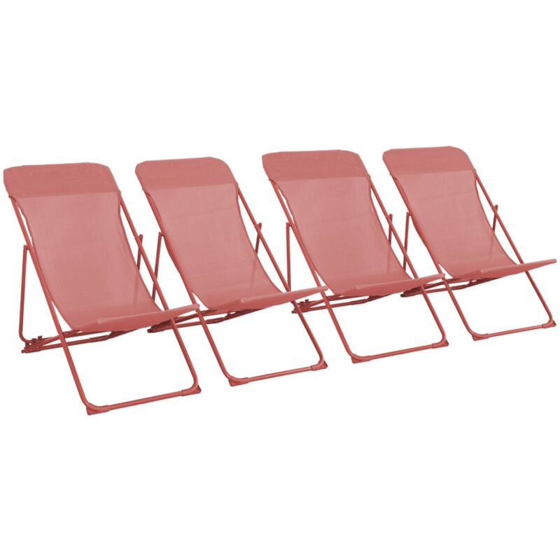 Lot de 4 chaises pliantes LIVORNO en acier / textilene. terracotta. 83 x 88 x 95 cm