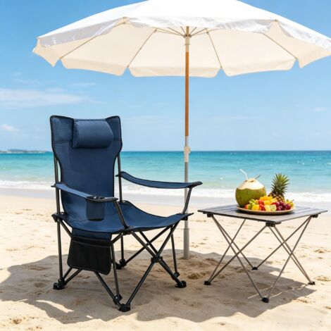 Chaise de jardin pliante avec repose-pieds extensible et dossier réglable – Bleu