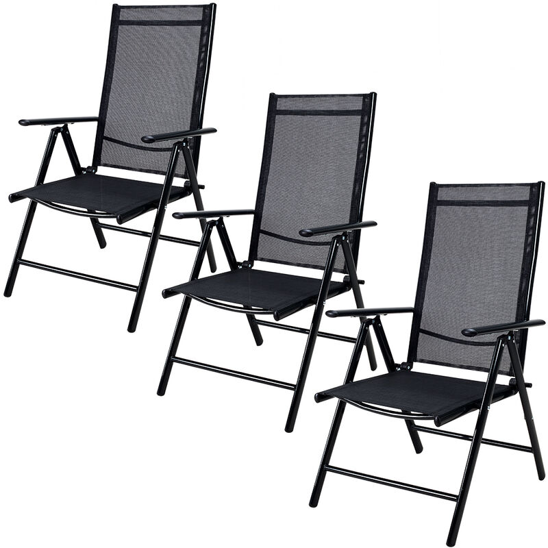 Casaria - Chaise de jardin pliante dossier haut réglable 8 positions chaise en aluminium Set de 3 Anthracite