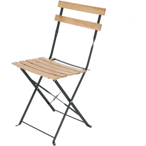 Chaise de jardin pliante en métal et bois - Beige/vert - L 41 x P 45,7 x H 82,5 cm - Livraison gratuite