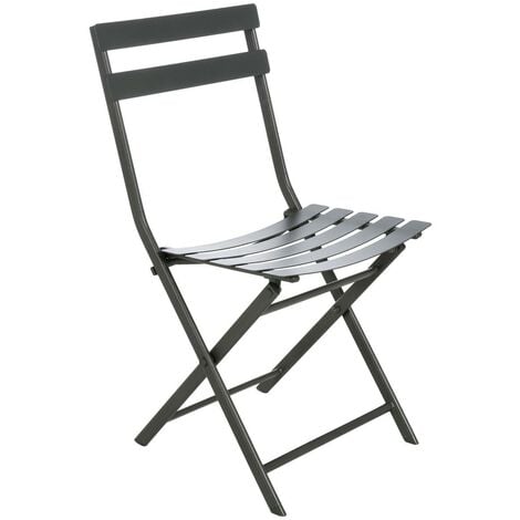 Chaise métal pliante Greensboro graphite Hespéride - Sans accoudoirs, En métal, Non empilable, Pliable