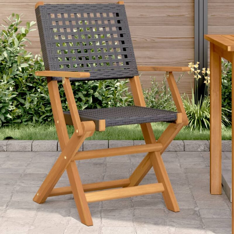 Chaises de jardin lot de 2 noir bois massif d'acacia et rotin - Vidaxl