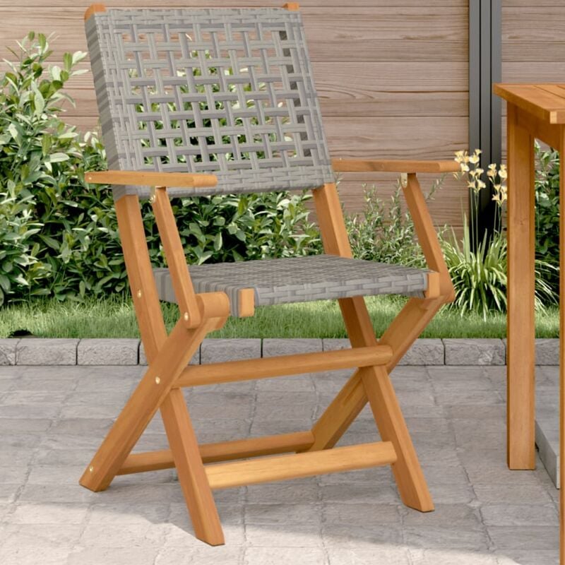Chaises de jardin lot de 2 gris bois massif d'acacia et rotin Vidaxl