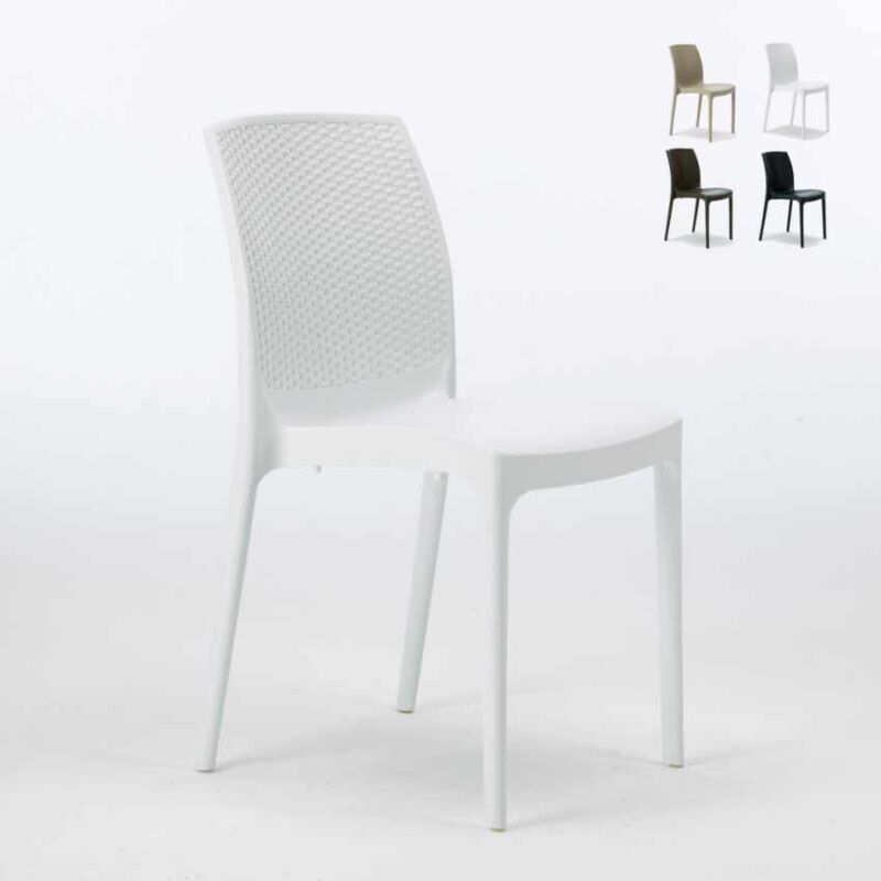 Grand Soleil – Chaise de jardin empilable en poly-rotin – Structure robuste pour cafés et espaces publics – Dimensions 56x46x84 cm – Poids 3,4 kg