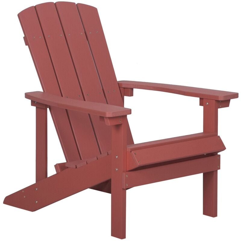 chaise basse fauteuil de jardin effet bois rouge avec accoudoirs et dossier confortable matières résitantes pour terrasse rustique et campagne