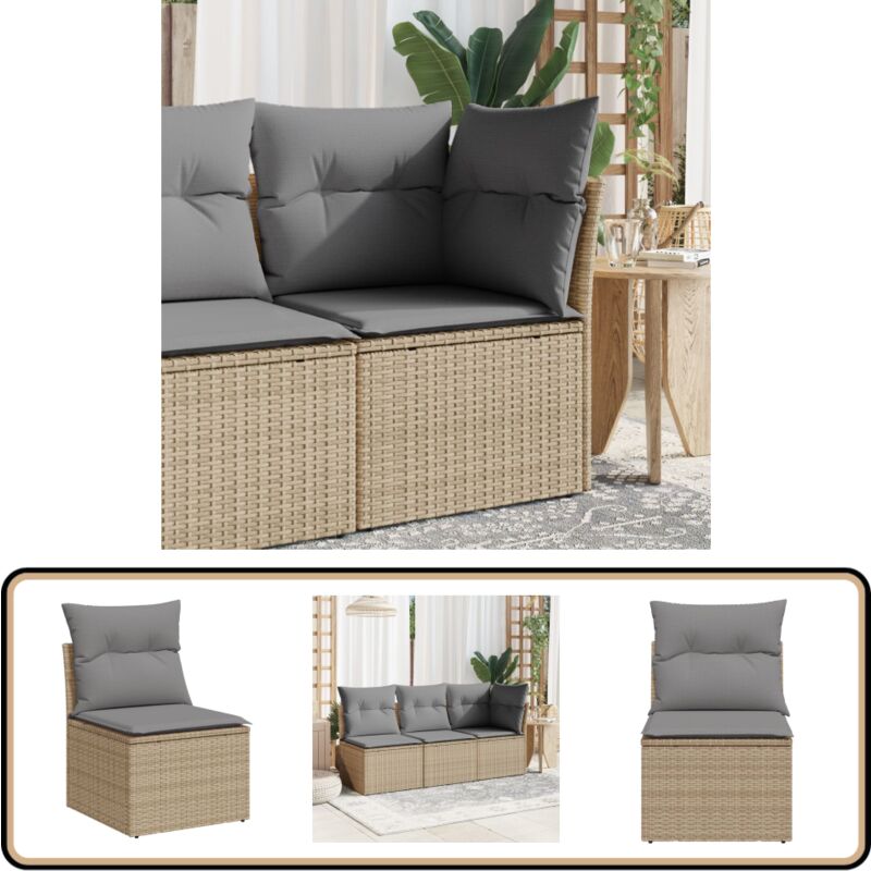 Chaise de jardin sans accoudoirs avec coussins beige poly rotin - Chaises De Jardin - Canapé De Jardin - Fauteuil De Jardin - Mobilier De Jardin