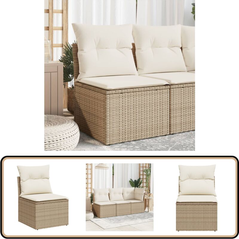 Chaise de jardin sans accoudoirs avec coussins beige poly rotin - Chaises De Jardin - Canapé De Jardin - Fauteuil De Jardin - Mobilier De Jardin