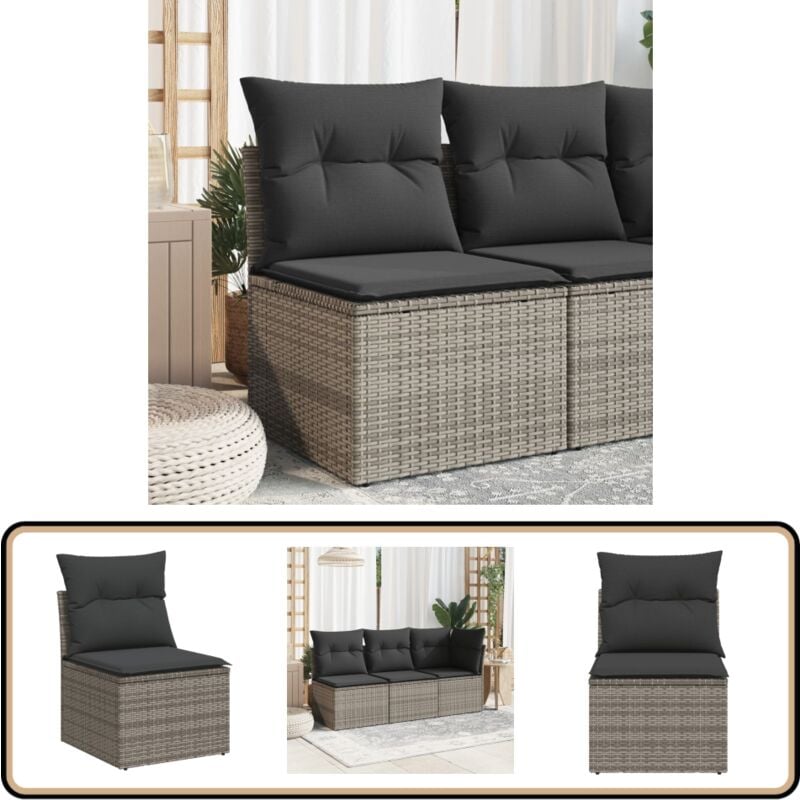 Chaise de jardin sans accoudoirs avec coussins gris poly rotin - Chaises De Jardin - Canapé De Jardin - Fauteuil De Jardin - Mobilier De Jardin