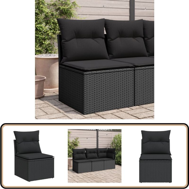 Chaise de jardin sans accoudoirs avec coussins noir poly rotin - Chaise De Jardin - Canapé Extérieur - Fauteuil De Jardin - Rotin pe - Mobilier De