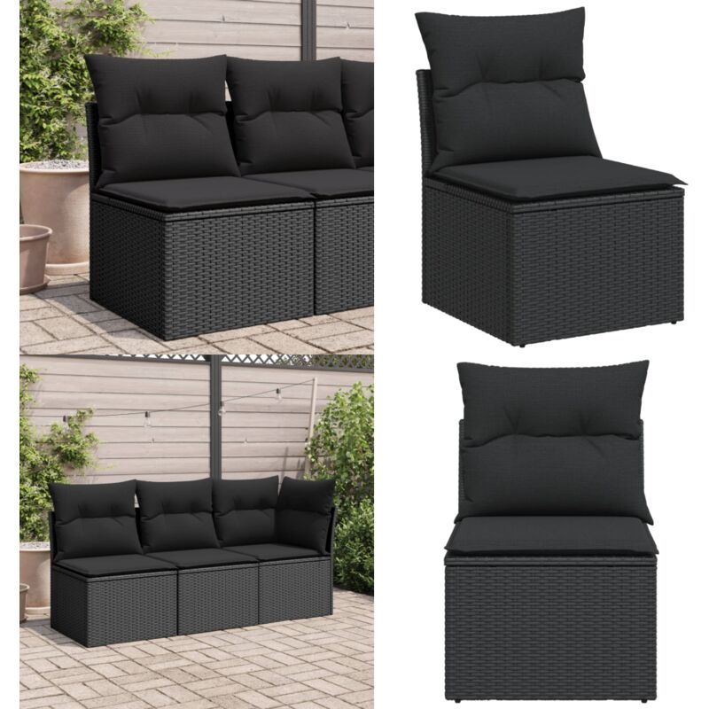 Chaise de jardin sans accoudoirs avec coussins noir poly rotin - Chaise De Jardin - Canapé Extérieur - Fauteuil De Jardin - Rotin PE - Mobilier De