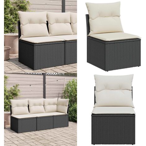 Chaise de jardin sans accoudoirs avec coussins noir poly rotin - Chaise De Jardin - Canapé Extérieur - Fauteuil De Jardin - Rotin PE - Mobilier De Jardin - Home & Living