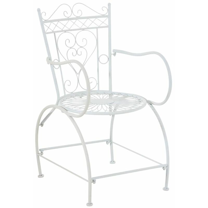 Chaise d'extérieur Sheela en fer avec accoudoirs et repose-pieds Blanc