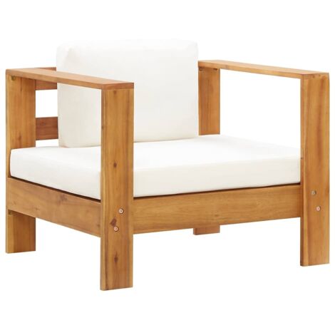 Chaise de jardin Siège de Terrasse Fauteuil de jardin avec coussin Crème Bois d'acacia solide DHNET1577358