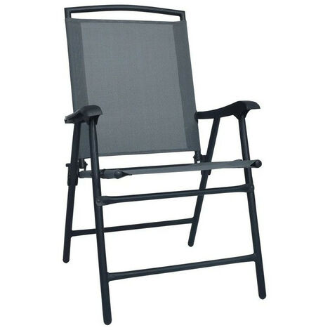 Chaise de jardin textilène gris et métal noir Ariz - Lot de 2