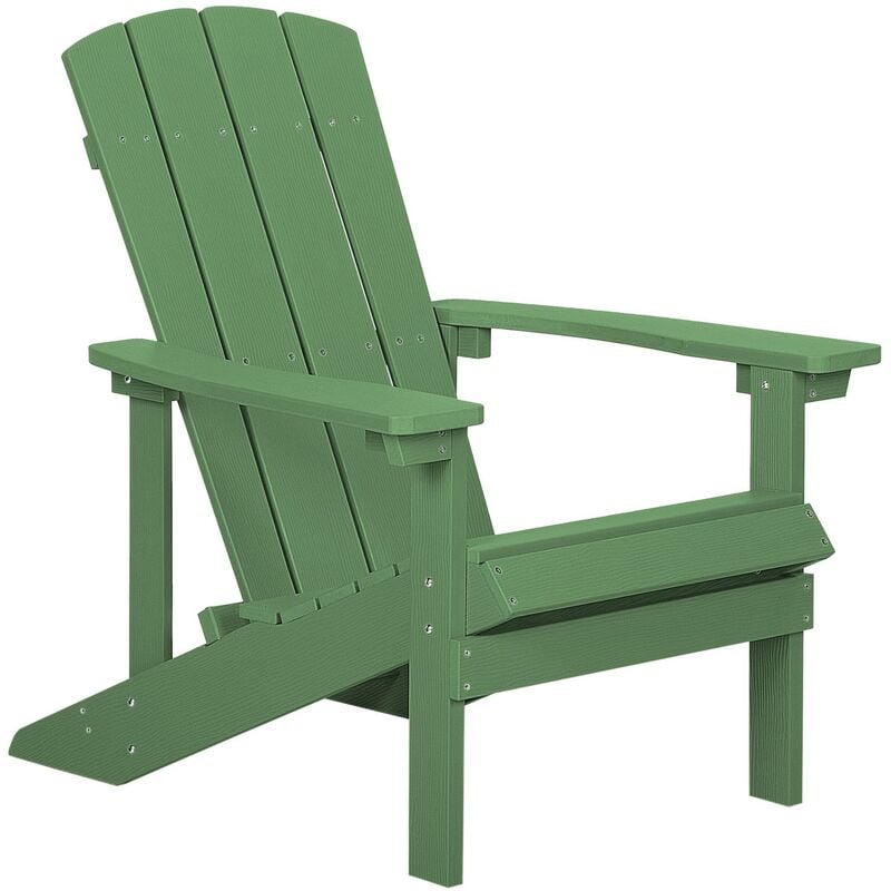 chaise basse fauteuil de jardin effet bois vert avec accoudoirs et dossier confortable matières résitantes pour terrasse rustique et campagne beliani