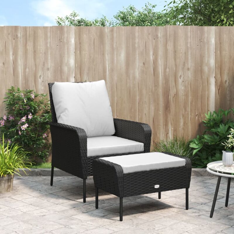 Chaise de jardin,Siège de Terrasse Chaise d'extérieur avec tabouret noir résine tressée CFW85176