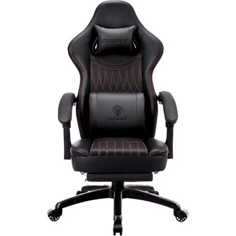Chaise de Jeu avec Coussin de Printemps, Chaise de Jeu de Course avec Massage, Soutien Lombaire, Fauteuil de Jeu Ergonomique avec Repose-Pieds, Chaise de Bureau en Cuir synthétique Noir