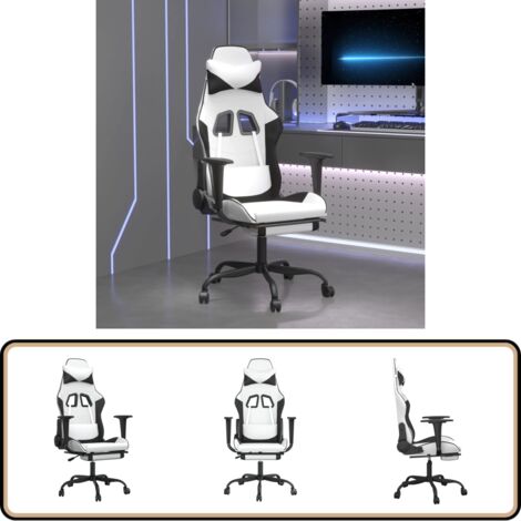 Chaise de jeu avec repose-pied Blanc et noir Similicuir - Chaises Gaming - Chaise Gamer - Fauteuil Gaming - Trône Gaming - Bureau Ergonomique