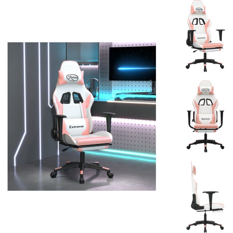 Vidaxl - Chaise de jeu avec repose-pied Blanc et rose Similicuir - Chaises Gaming - Chaise Gamer - Fauteuil Gaming - Trône De Jeu - Bureau Ergonomique