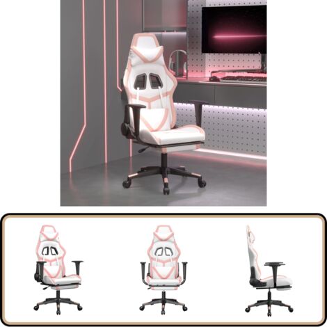 Chaise de jeu avec repose-pied Blanc et rose Similicuir - Chaises Gaming - Chaise Gamer - Fauteuil Gaming - Trône De Jeu - Bureau Ergonomique