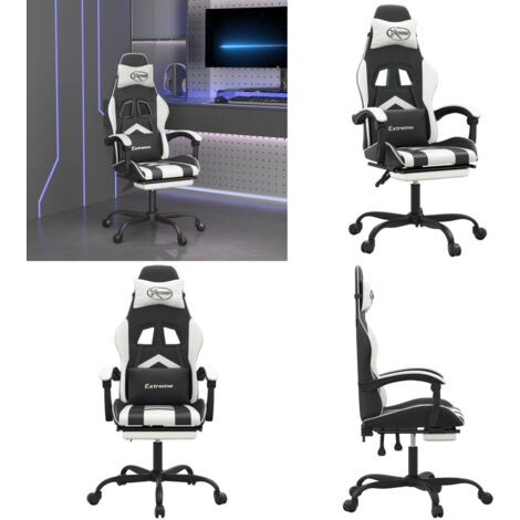Chaise de jeu avec repose-pied Noir et blanc Similicuir - Chaise de jeu avec repose-pied - Chaise de jeu noir et blanc