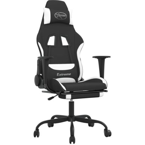 Chaise de jeu avec repose-pied Noir et blanc Tissu vidaXL