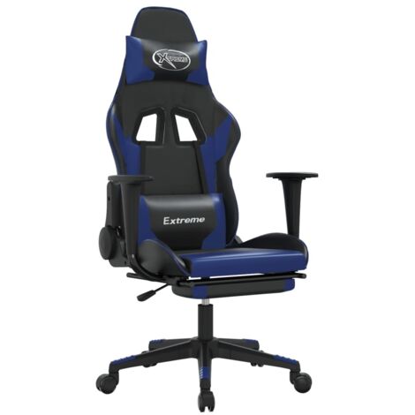 Chaise de jeu avec repose-pied Noir et bleu Similicuir 2