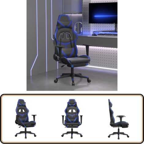 Chaise de jeu avec repose-pied Noir et bleu Similicuir - Chaises Gaming - Chaise Gamer - Fauteuil Gaming - Trône Gaming - Bureau Ergonomique