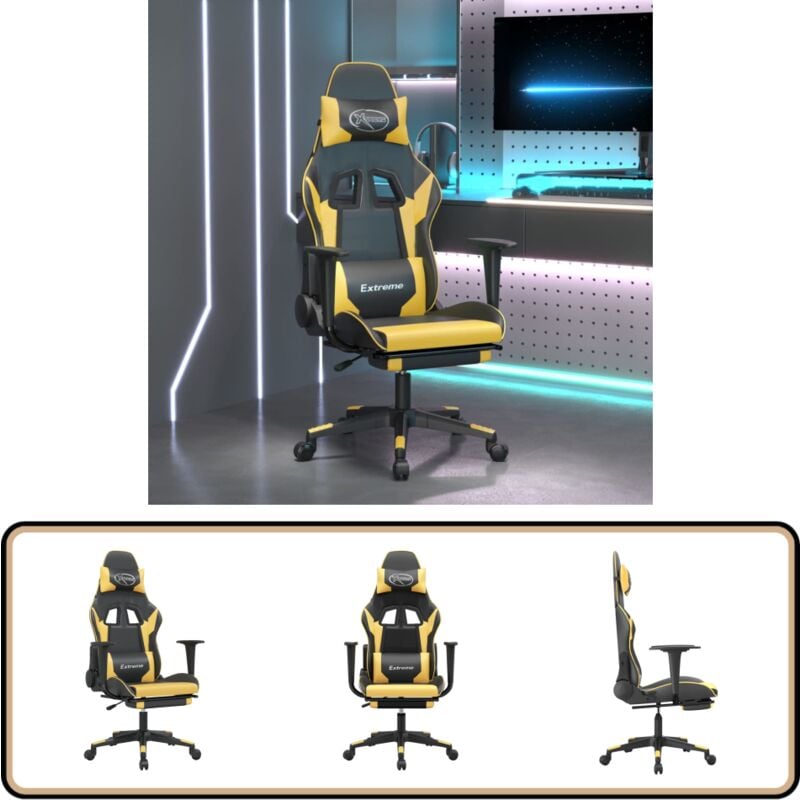 Vidaxl - Chaise de jeu avec repose-pied Noir et doré Similicuir - Chaise Gaming - Fauteuil Gamer - Chaise Bureau - Chaise Ergonomique - Simuli Cuir