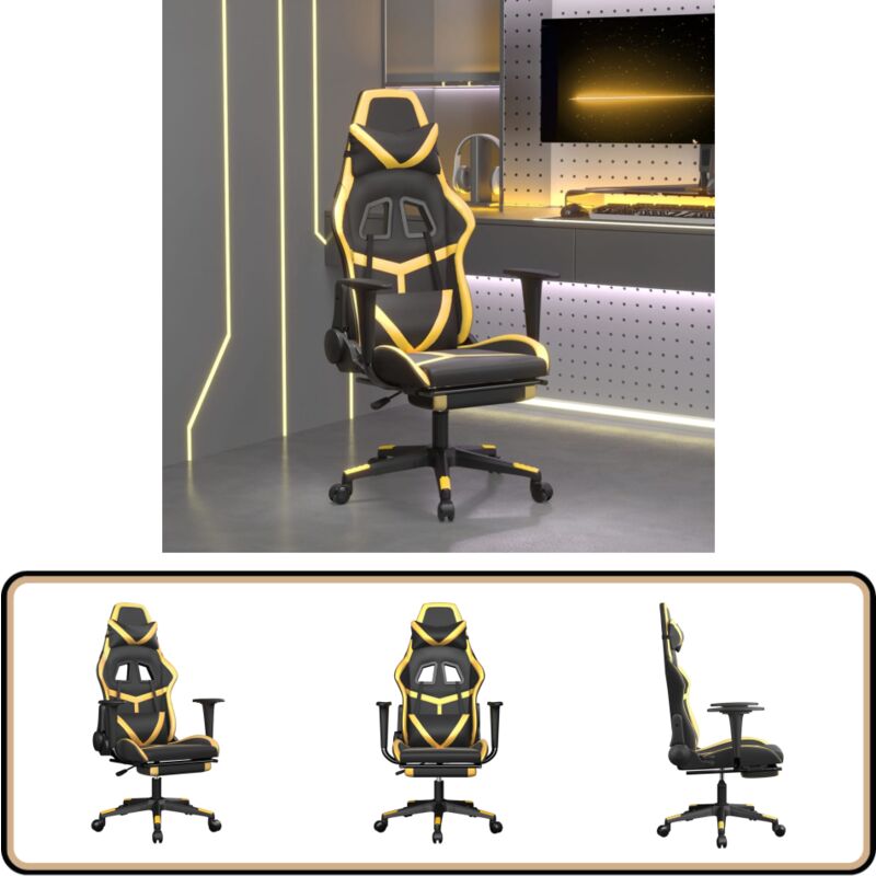 Vidaxl - Chaise de jeu avec repose-pied Noir et doré Similicuir - Chaises De Gaming - Fauteuil Gamer - Chaise Ergonomique - Chaise Bureau - Simuli