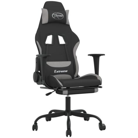 Chaise de jeu avec repose-pied Noir et gris clair Tissu