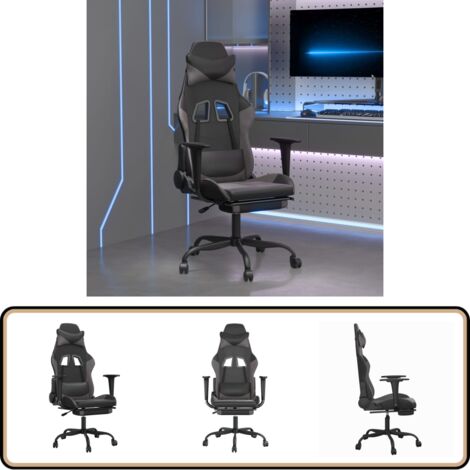 Chaise de jeu avec repose-pied Noir et gris Similicuir - Chaises Gaming - Chaise Gamer - Fauteuil Gaming - Bureau Ergonomique - Simuli Cuir