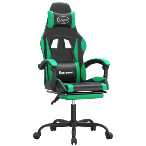 Chaise de jeu avec repose-pied Noir et vert Similicuir vidaXL