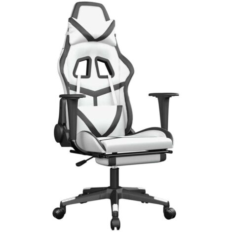 Chaise de jeu avec repose-pied，Fauteuil de Bureau，Chaise de Salon Blanc et noir Similicuir703710