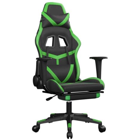 Chaise de jeu avec repose-pied，Fauteuil de Bureau，Chaise de Salon Noir et vert Similicuir172381