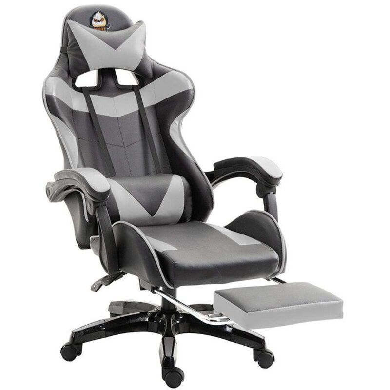 Chaise de jeu, chaise de bureau réglable en hauteur avec fonction d'inclinaison réglable, avec oreilles de chat et appui-tête avec support lombaire