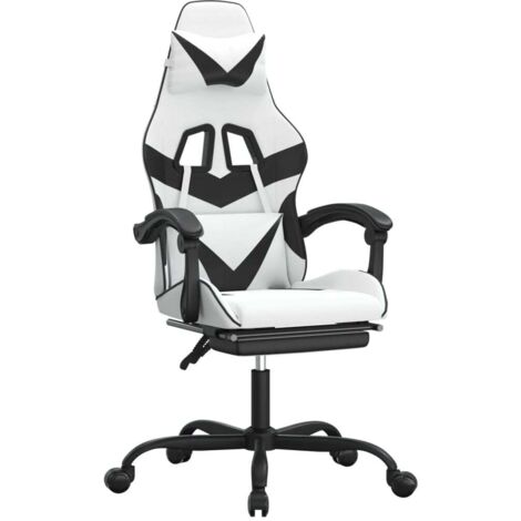 Chaise de jeu Chaise de Gaming avec repose-pied Blanc et noir Similicuir