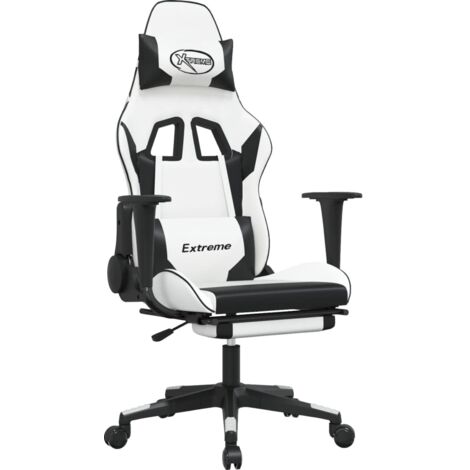 Chaise de jeu Chaise de Gaming avec repose-pied Blanc et noir Similicuir