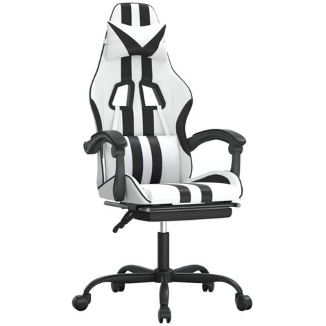 Chaise de jeu Chaise de Gaming avec repose-pied Blanc et noir Similicuir