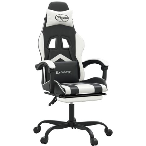 Chaise de jeu  Chaise de Gaming avec repose-pied Noir et blanc Similicuir