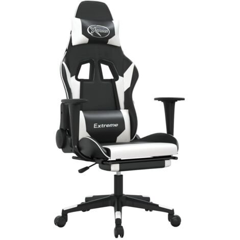 Chaise de jeu  Chaise de Gaming avec repose-pied Noir et blanc Similicuir